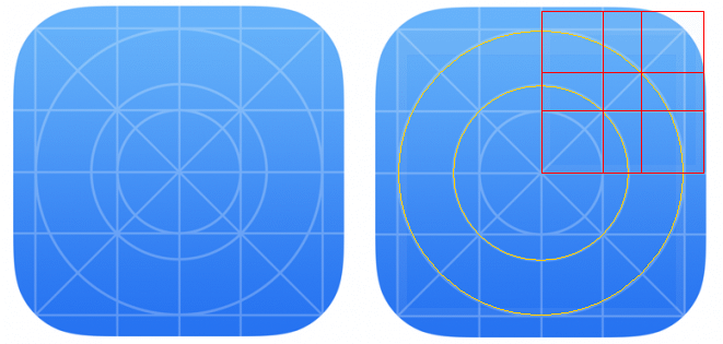 Apple iOS 7 template showing golden spiral