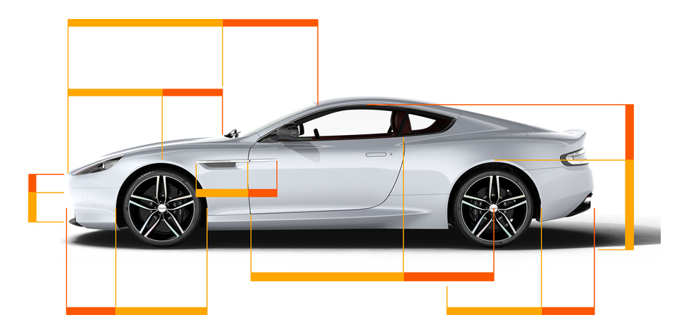 Aston Martin DB9 with golden ratio lines