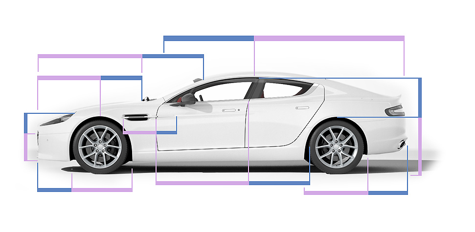 Aston Martin Rapide S with golden ratio lines