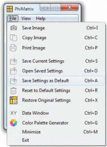 PhiMatrix save settingsas default