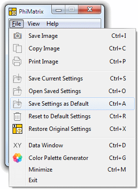 PhiMatrix save settingsas default