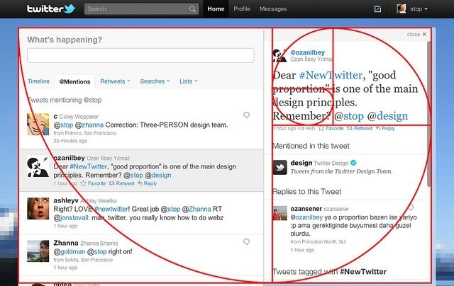 Twitter web site showing golden spiral